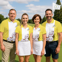 Load image into Gallery viewer, Mens Custom Yellow White Golf Team Polo Shirt, Funny Golf Ball Family Design, Matching Team Outfit NHT790