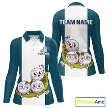 Load image into Gallery viewer, Custom Blue Teal White Womens Golf Team Polo Shirt, Funny Golf Ball Family Design, Matching Team Outfit NHT791