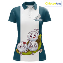 Load image into Gallery viewer, Custom Blue Teal White Womens Golf Team Polo Shirt, Funny Golf Ball Family Design, Matching Team Outfit NHT791