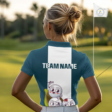 Load image into Gallery viewer, Custom Blue Teal White Womens Golf Team Polo Shirt, Funny Golf Ball Family Design, Matching Team Outfit NHT791