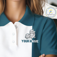 Load image into Gallery viewer, Custom Blue Teal White Womens Golf Team Polo Shirt, Funny Golf Ball Family Design, Matching Team Outfit NHT791
