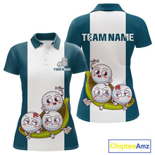 Load image into Gallery viewer, Custom Blue Teal White Womens Golf Team Polo Shirt, Funny Golf Ball Family Design, Matching Team Outfit NHT791