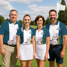 Load image into Gallery viewer, Custom Blue Teal White Womens Golf Team Polo Shirt, Funny Golf Ball Family Design, Matching Team Outfit NHT791