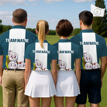 Load image into Gallery viewer, Custom Blue Teal White Womens Golf Team Polo Shirt, Funny Golf Ball Family Design, Matching Team Outfit NHT791