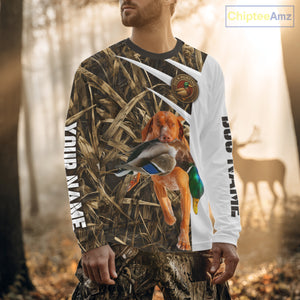 Mallard Duck Hunting Shirt Custom Name with Vizsla Dog Camo Hunting Clothes, Hunting Shirts NHT152