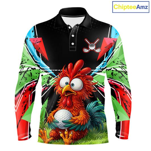 Personalized Crazy Rooster Golf Polo Shirt Green Abstract Geometric Golf Apparel for Men