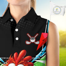Load image into Gallery viewer, Personalized Crazy Rooster Womens Sleeveless Golf Polo Green Abstract Geometric Golf Apparel For Womens NHT955