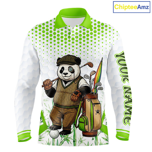 Personalized Vintage Panda Gentleman Golf Polo, Performance Golf Jersey For Men