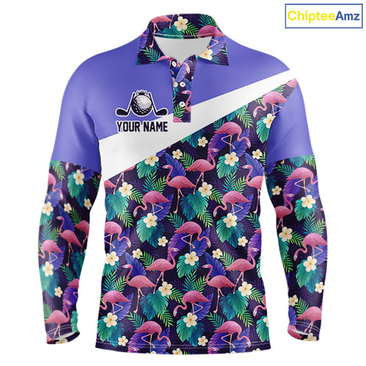 Purple Flamingo Tropical Pattern Golf Polo Shirt Custom Golf Shirts For Mens NHT584