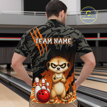 Funny Meekat Bowling Shirt Custom Name Black Camo Orange Personalized Team Jersey For Men NHT1268
