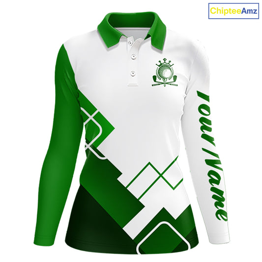 Personalized Polo Golf Shirts Custom For Womens White And Green Golf Shirts Team Golf Jersey NHT592