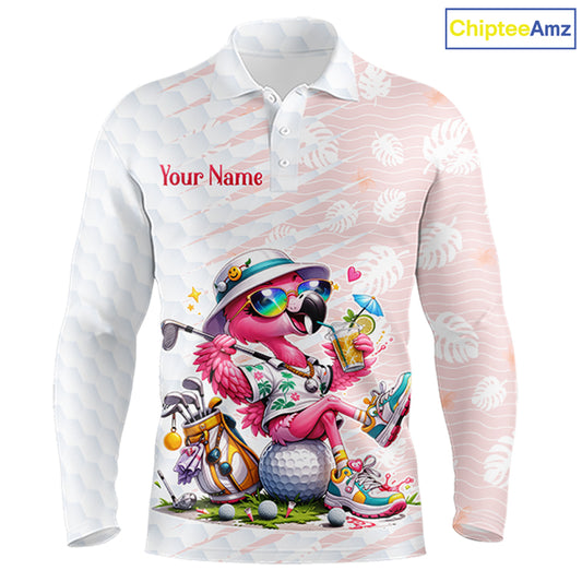 Funny Flamingo Golf Shirt With Pattern Pink Tropical – Personalized Name & Team Custom Polo for Men NHT597
