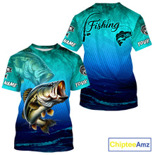 Load image into Gallery viewer, Custom 2 Name Teal Blue Bass Fishing Jersey - Personalized 3D Fishing T - Shirt 