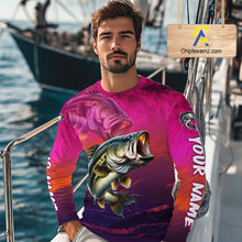 Load image into Gallery viewer, Custom Name Hot Pink Bass Fishing Jersey - Personalized 3D Long Sleeve Fishing Shirt For Men
