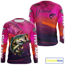 Load image into Gallery viewer, Custom Name Hot Pink Bass Fishing Jersey - Personalized 3D Long Sleeve Fishing Shirt For Men