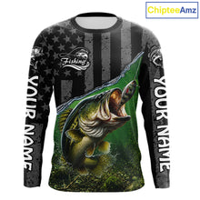 Load image into Gallery viewer, Gray Green Bass Custom Long Sleeve Fishing Shirts, Bass Fishing Jerseys