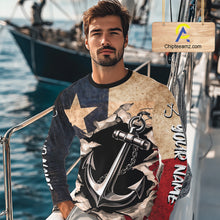 Load image into Gallery viewer, Patriotic Anchor Fishing Shirts Long Sleeve – Texas Flag Vintage Anchor Fisherman Shirt NHT610