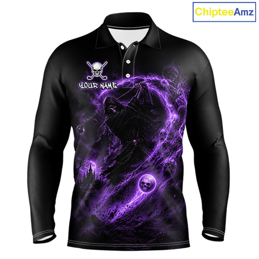 Black long-sleeve shirt with purple graphic design and 'ChipteeAmz' branding.