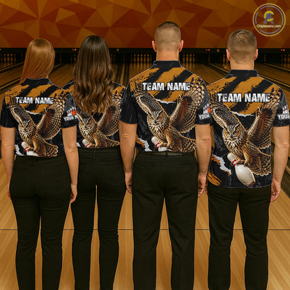 Owl Bowling Polo Shirt & 1/4 Zip Personalized Custom Name Bowling Team Jersey For Women NHT1287
