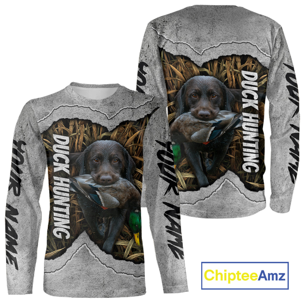 Waterfowl Duck Hunting Shirt – Gray Camo Personalized with Black Lab, Hunting Clothes NHT174