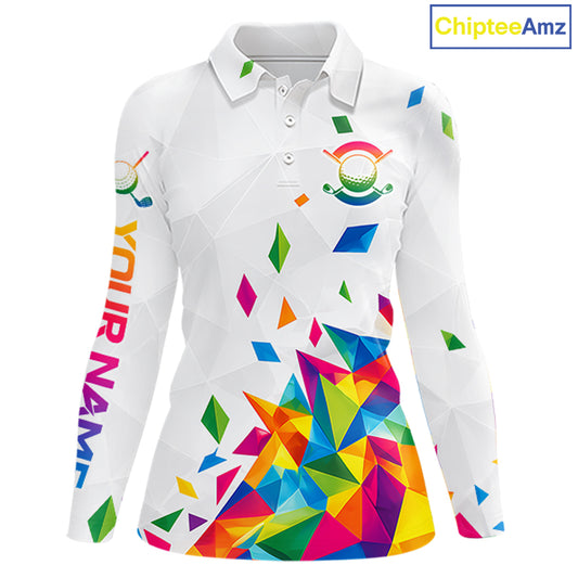 Custom Name Womens Golf Polo Jerseys – Breathable Colorful Geometric Athletic Shirt NHT839
