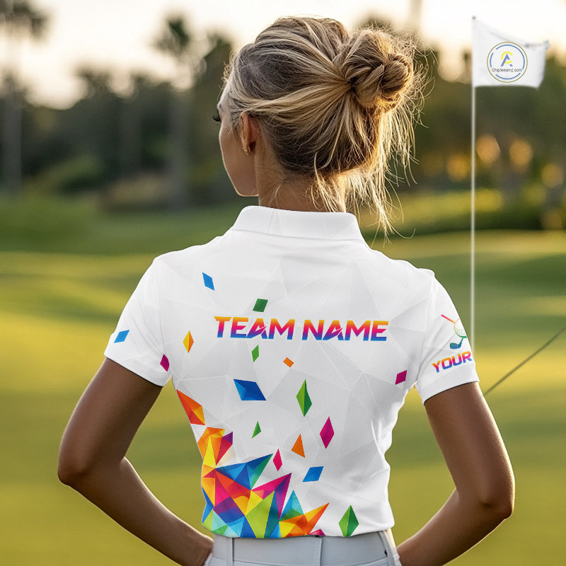 Custom Name Womens Golf Polo Jerseys – Breathable Colorful Geometric Athletic Shirt NHT839