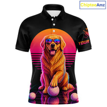 Load image into Gallery viewer, Personalized Golden Retriever Mens Golf Polo Shirt – Vintage Neon Golf Design