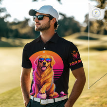 Load image into Gallery viewer, Personalized Golden Retriever Mens Golf Polo Shirt – Vintage Neon Golf Design