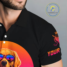 Load image into Gallery viewer, Personalized Golden Retriever Mens Golf Polo Shirt – Vintage Neon Golf Design