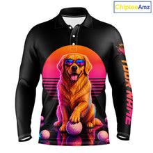 Load image into Gallery viewer, Personalized Golden Retriever Mens Golf Polo Shirt – Vintage Neon Golf Design