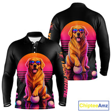 Load image into Gallery viewer, Personalized Golden Retriever Mens Golf Polo Shirt – Vintage Neon Golf Design