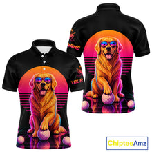 Load image into Gallery viewer, Personalized Golden Retriever Mens Golf Polo Shirt – Vintage Neon Golf Design