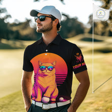 Load image into Gallery viewer, Personalized Funny Cat Mens Golf Polo Shirt – Vintage Neon Golf Design