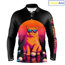 Load image into Gallery viewer, Personalized Funny Cat Mens Golf Polo Shirt – Vintage Neon Golf Design