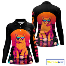 Load image into Gallery viewer, Personalized Funny Cat Womens Golf Polo Shirt – Vintage Neon Golf Design