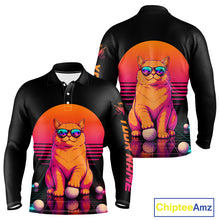 Load image into Gallery viewer, Personalized Funny Cat Mens Golf Polo Shirt – Vintage Neon Golf Design