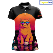 Load image into Gallery viewer, Personalized Funny Cat Womens Golf Polo Shirt – Vintage Neon Golf Design
