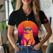 Load image into Gallery viewer, Personalized Funny Cat Womens Golf Polo Shirt – Vintage Neon Golf Design