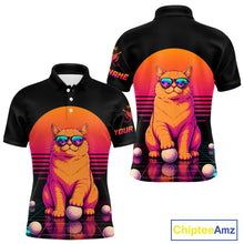 Load image into Gallery viewer, Personalized Funny Cat Mens Golf Polo Shirt – Vintage Neon Golf Design