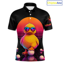 Load image into Gallery viewer, Personalized Funny Duck Cool Mens Golf Polo Shirt – Vintage Neon Golf Design