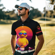 Load image into Gallery viewer, Personalized Funny Duck Cool Mens Golf Polo Shirt – Vintage Neon Golf Design