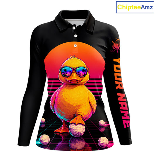 Personalized Funny Duck Cool Womens Golf Polo Shirt – Vintage Neon Golf Design