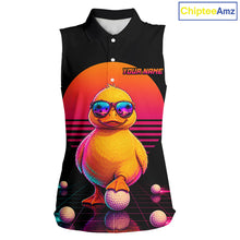 Load image into Gallery viewer, Personalized Funny Duck Cool Womens Sleeveless Golf Polo Shirt – Vintage Neon Golf Design NHT993