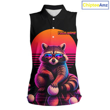 Load image into Gallery viewer, Personalized Funny Raccoon Womens Sleeveless Golf Polo Shirt – Vintage Neon Golf Design NHT995