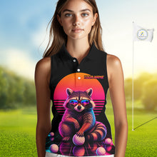 Load image into Gallery viewer, Personalized Funny Raccoon Womens Sleeveless Golf Polo Shirt – Vintage Neon Golf Design NHT995