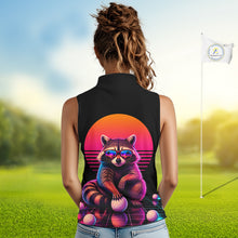 Load image into Gallery viewer, Personalized Funny Raccoon Womens Sleeveless Golf Polo Shirt – Vintage Neon Golf Design NHT995