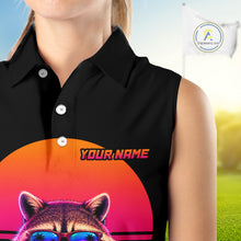Load image into Gallery viewer, Personalized Funny Raccoon Womens Sleeveless Golf Polo Shirt – Vintage Neon Golf Design NHT995