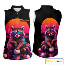 Load image into Gallery viewer, Personalized Funny Raccoon Womens Sleeveless Golf Polo Shirt – Vintage Neon Golf Design NHT995