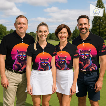 Personalized Funny Raccoon Womens Golf Polo Shirt – Vintage Neon Golf Design NHT995