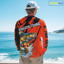 Load image into Gallery viewer, Orange Camo Walleye Fishing Custom Performance Long Sleeve, Walleye Fishing Jersey NHT432